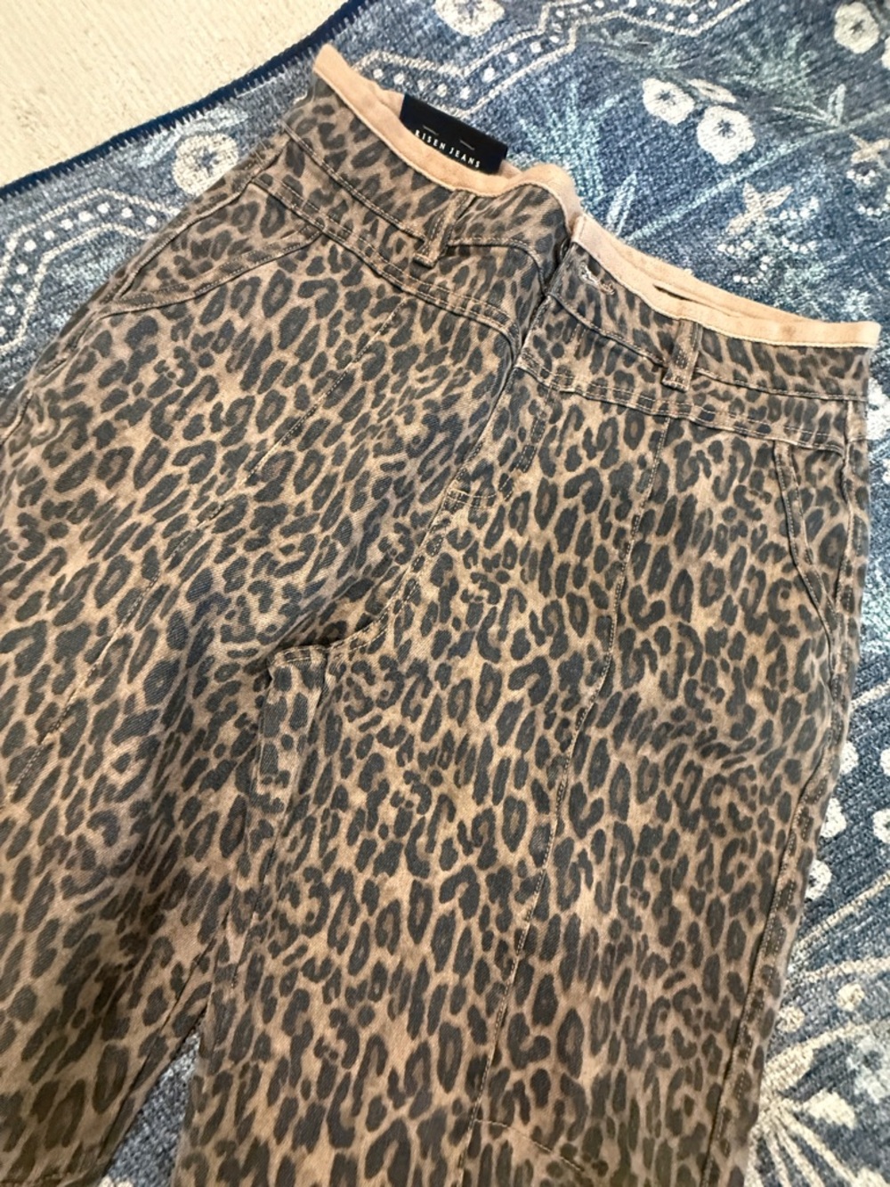 Leopard Print Wide Leg Jeans - Brown